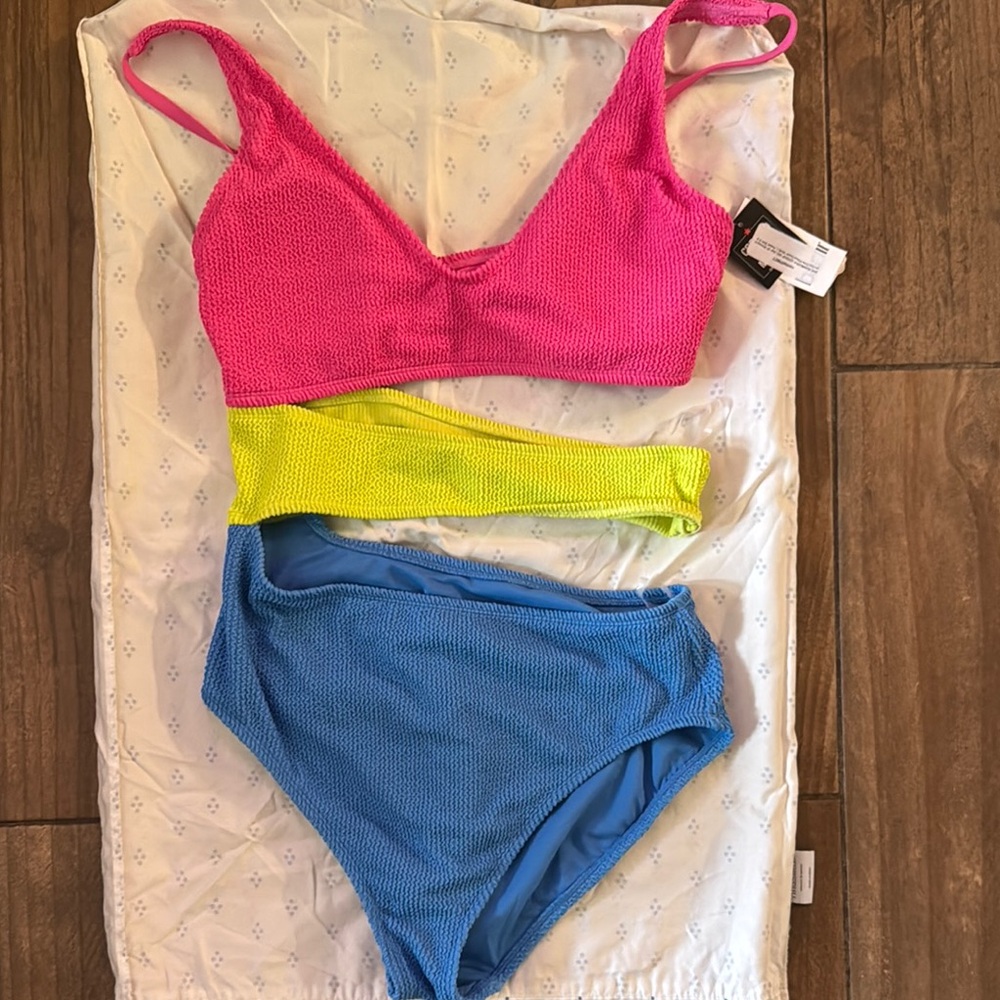 Women's Pink, Yellow, and Blue one piece swimsuit